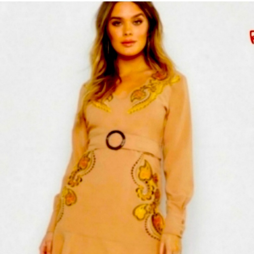 NWT Boohoo Embroidered Belted Western Flounce Mini Dress Sz 10